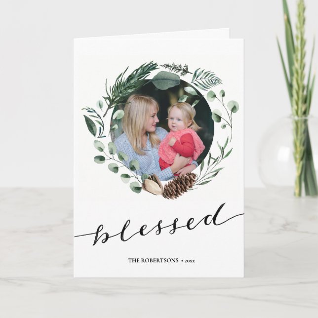 Tarjeta Festiva Moderna escritura negra elegante Eucalyptus Foliag (Anverso)