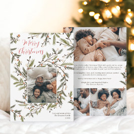Tarjeta Festiva Moderna familia de Navidades verdes de flores 4 fo