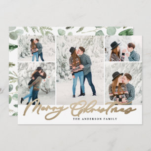 Tarjeta Festiva Moderna familia mínima de 5 navidades de fotografí