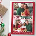 Tarjeta Festiva Moderna familia navideña Merry 2 foto roja<br><div class="desc">Moderna familia navideña foto tarjeta de vacaciones verde y roja - 2 fotos</div>