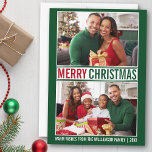 Tarjeta Festiva Moderna familia navideña Merry 2 foto verde<br><div class="desc">Moderna familia navideña foto tarjeta de vacaciones verde y roja - 2 fotos</div>
