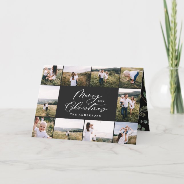 Tarjeta Festiva Moderna familia negra mínima de 11 fotos de año nu (Anverso)