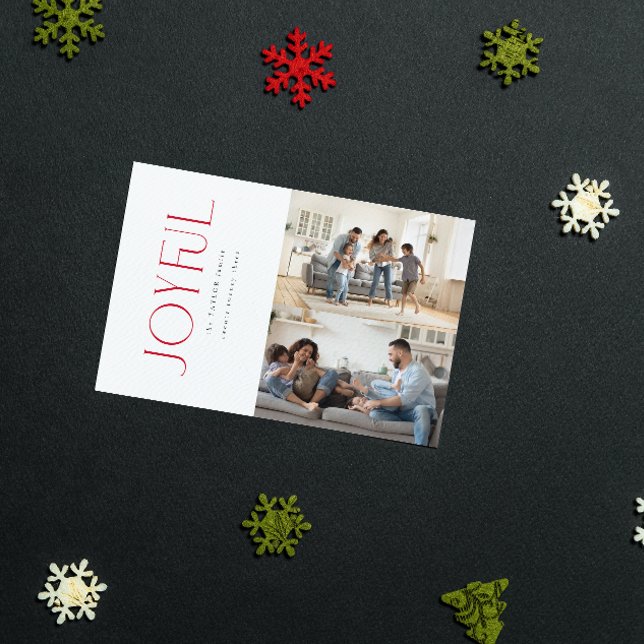 Tarjeta Festiva Moderna Familia Roja Mínima Jugosa 2 Navidades de  (Spread Joy! Send a Personalized 'Joyful' Holiday Card 📸🎄 [Your Photo Here])