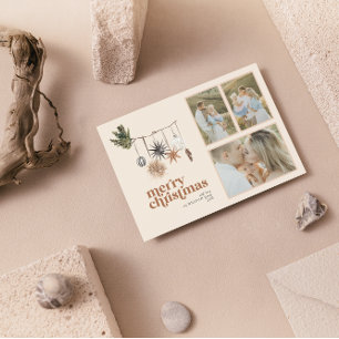 Tarjeta Festiva Moderna familia Scandi Boho Neutral 3 Foto Merry H