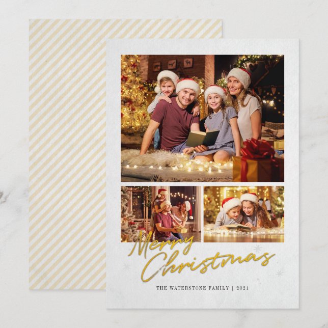 Tarjeta Festiva Moderna Faux Gold de la familia navideña Merry (Anverso / Reverso)