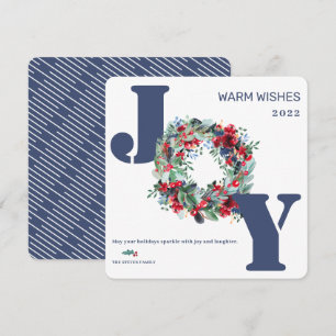 Tarjeta Festiva Moderna floral floral Merry Christmas Joy azul