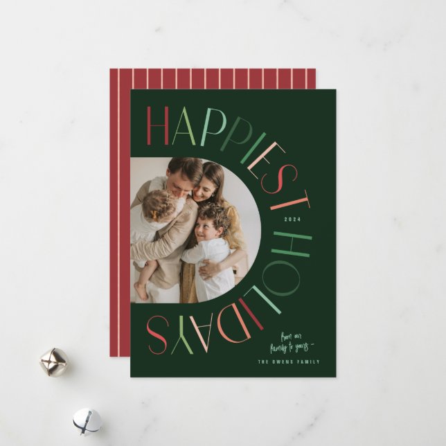 Tarjeta Festiva Moderna Foto Arqueada Colorida Feliz (Anverso/Reverso In Situ)