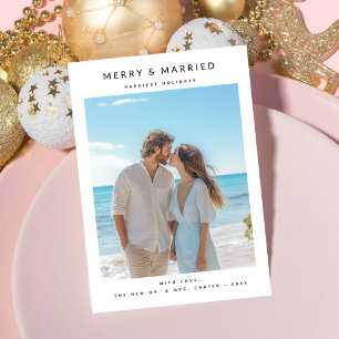 Tarjeta Festiva Moderna Foto Costera Alegre y Casada de Recién Cas