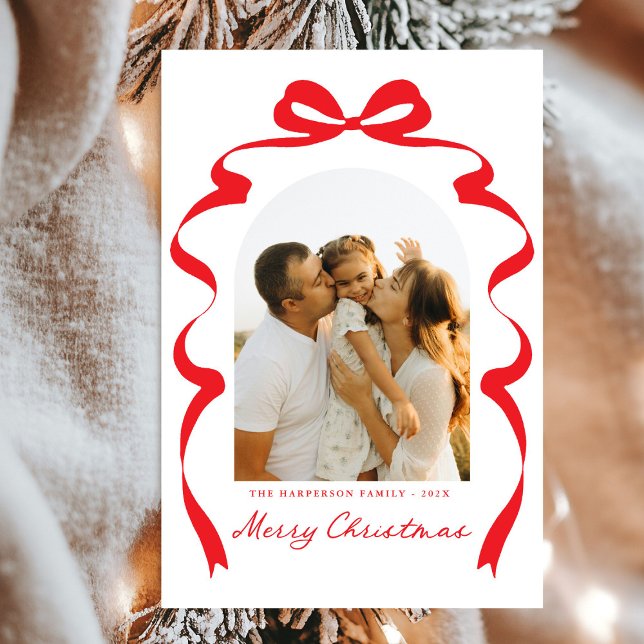 Tarjeta Festiva Moderna foto de Bow Feliz Arco navideño (Subido por el creador)