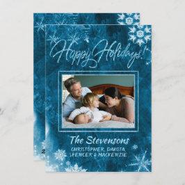 Tarjeta Festiva Moderna foto de copo de nieve azul grunge feliz