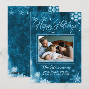 Tarjeta Festiva Moderna foto de copo de nieve azul grunge feliz