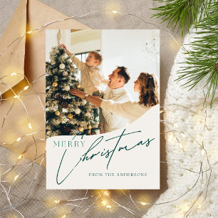 Tarjeta Festiva Moderna foto de la familia Green Merry Christmas