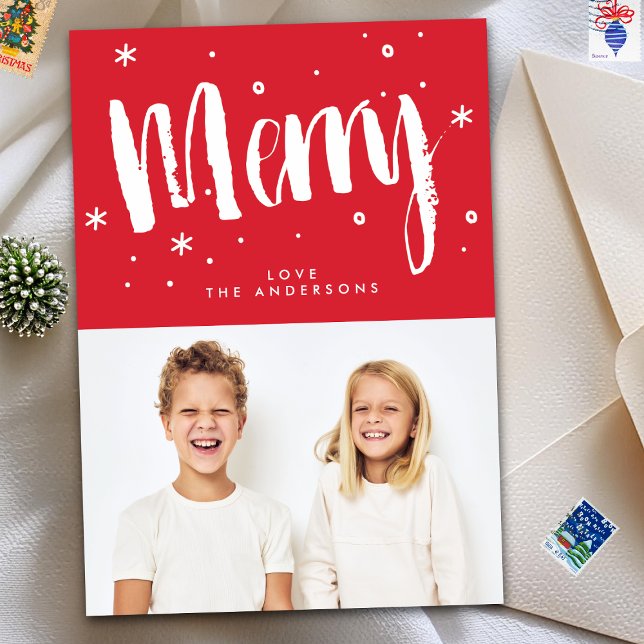 Tarjeta Festiva Moderna foto de Navidades rojos con letras de MERR (Subido por el creador)
