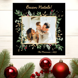 Tarjeta Festiva Moderna foto de vegetación botánica Buon Natale