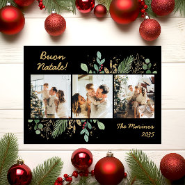 Tarjeta Festiva Moderna foto de vegetación botánica Buon Natale
