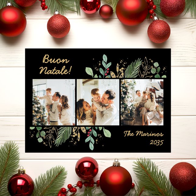 Tarjeta Festiva Moderna foto de vegetación botánica Buon Natale (Subido por el creador)