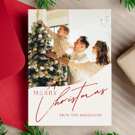 Tarjeta Festiva Moderna Foto Familiar Navideña Roja y Elegante