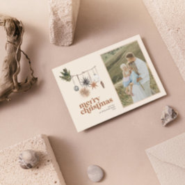 Tarjeta Festiva Moderna Foto Familiar Neutral Escandinava Bohemio 