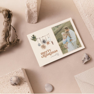 Tarjeta Festiva Moderna Foto Familiar Neutral Escandinava Bohemio 