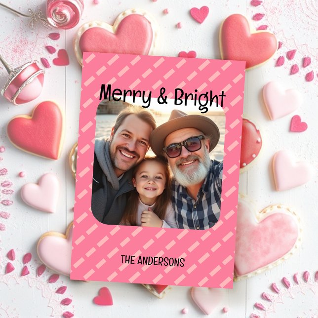 Tarjeta Festiva Moderna foto geométrica rosada simple (Subido por el creador)