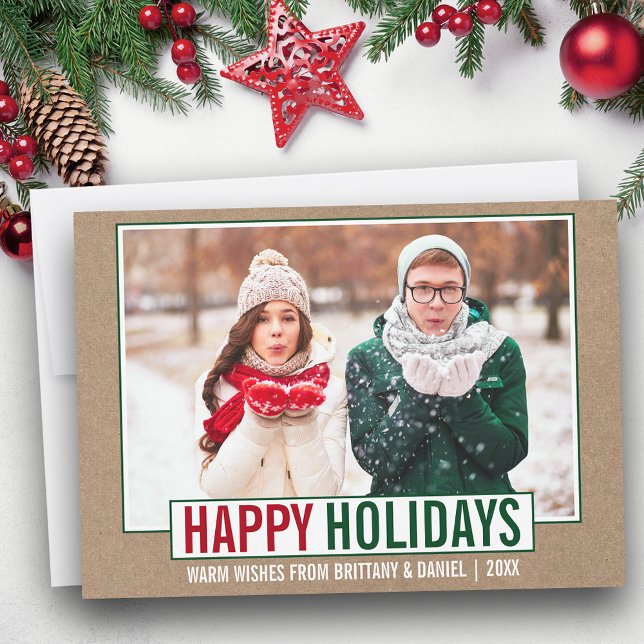 Tarjeta Festiva Moderna foto Kraft de Happy Holidays (Customize to add text to back of card.)