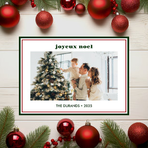 Tarjeta Festiva Moderna foto mínima de borde verde Joyeux Noel