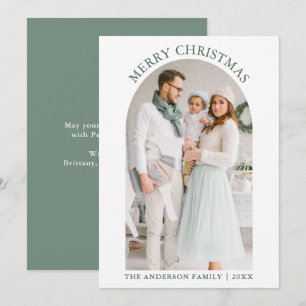 Tarjeta Festiva Moderna foto navideña Arch Sage Green