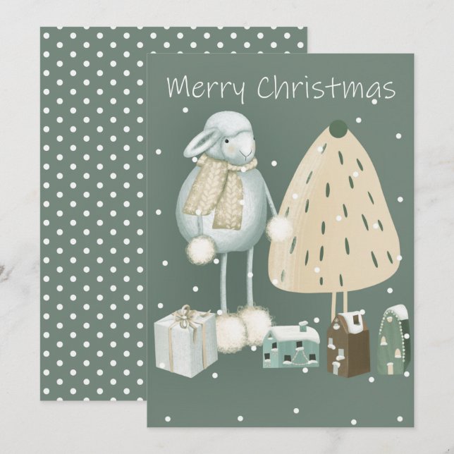 Tarjeta Festiva Moderna Mint Green Merry Christmas Spirit (Anverso / Reverso)