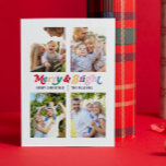 Tarjeta Festiva Moderna morera y brillante color retro 4 foto<br><div class="desc">Bienvenidos a esta temporada de Navidades con una tarjeta de felicitación sincera y moderna que hará sonreír a sus amigos y familiares. Nuestra moderna tarjeta de Navidades de fotos Retro 4 con colores vivos y merry es la manera perfecta de capturar la nostalgia de la temporada de vacaciones y crear...</div>