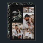 Tarjeta Festiva Moderna multifoto elegante acuarela botánica<br><div class="desc">Negro moderno multi foto elegante color de agua rústico secado de color floral botánico silenciado color de la tarjeta de Navidades de vacaciones.</div>