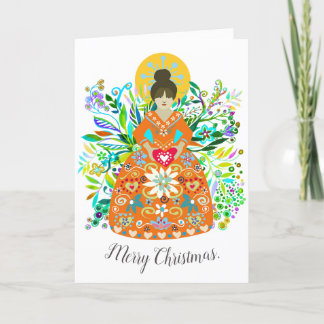 Tarjeta Festiva Moderna Navidades de arte popular ángel saludo