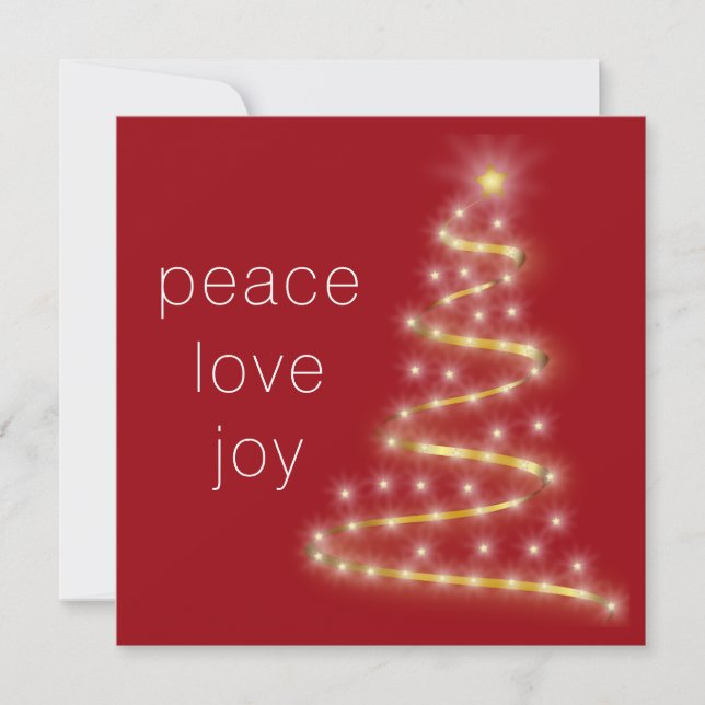 Tarjeta Festiva Moderna Paz Amor Alegría Oro Rojo (Anverso)