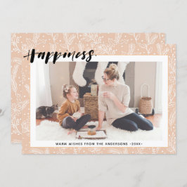 Tarjeta Festiva Moderna Pine Beige Bough Simple Script HAPPINESS