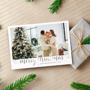 Tarjeta Festiva Moderna plata Merry Christmas Heart Script Photo