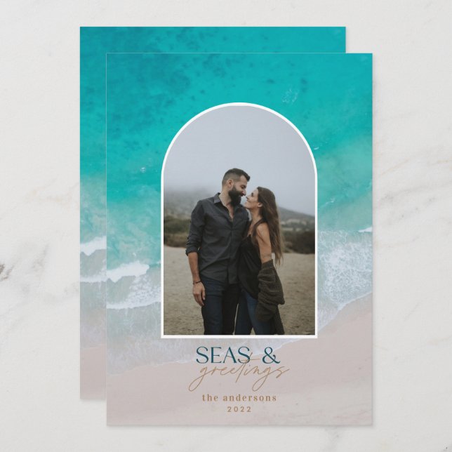 Tarjeta Festiva Moderna playa mínima de Navidades fotográficos (Anverso / Reverso)