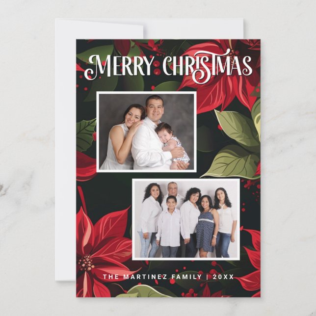 Tarjeta Festiva Moderna Poinsettia Fotos navideñas merry (Anverso)