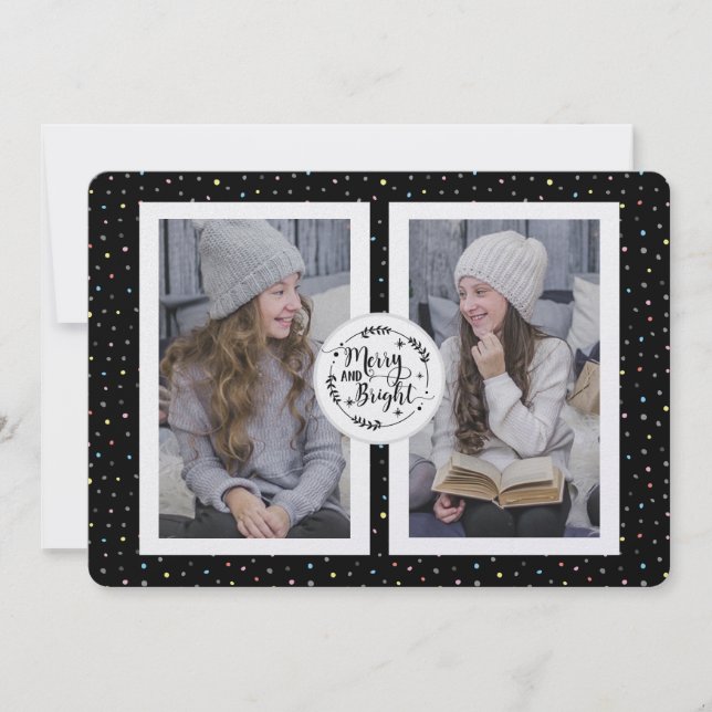 Tarjeta Festiva Moderna, Polka Dot Dos Navidades de fotografía Tar (Anverso)