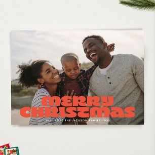 Tarjeta Festiva MODERNA RED Merry Typography retro Fotos navidades