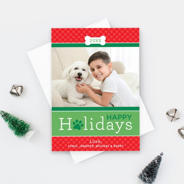 Tarjeta Festiva Moderna temática de perro de cachorro verde rojo f (Subido por el creador)