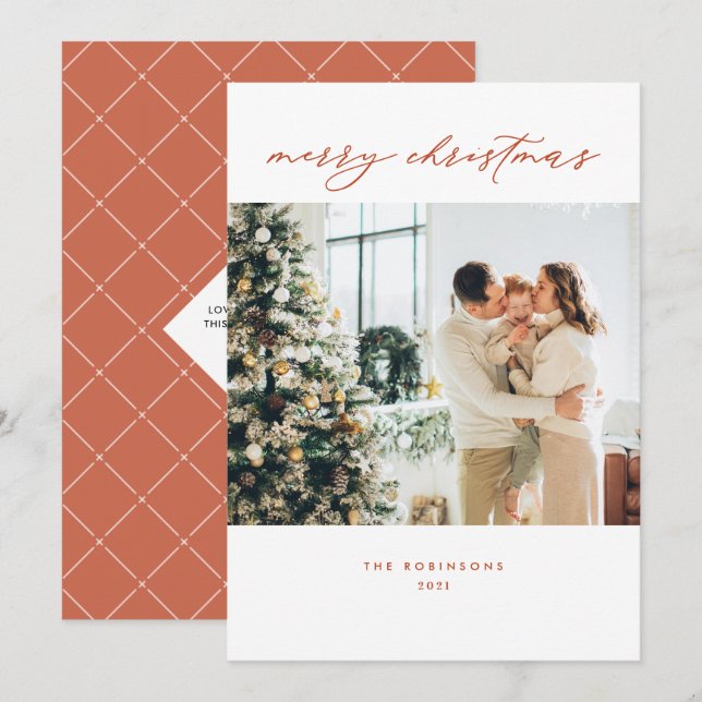 Tarjeta Festiva Moderna Terracota Elegantes Navidades Fotofestín C (Anverso / Reverso)