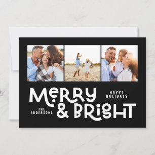 Tarjeta Festiva Moderna tipografía mínima 3 Navidades fotográficos