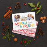 Tarjeta Festiva Moderna tipografía mínima 3 Navidades fotográficos<br><div class="desc">Puede que no todo esté tranquilo,  pero todo puede ser luminoso con esta divertida tarjeta de Navidades moderna y colorida. Con espacio para 3 fotografías cuadradas,  disponibles en una selección de colores.</div>