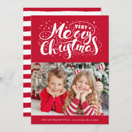 Tarjeta Festiva Moderna Tipografía navideña muy Feliz Rojo