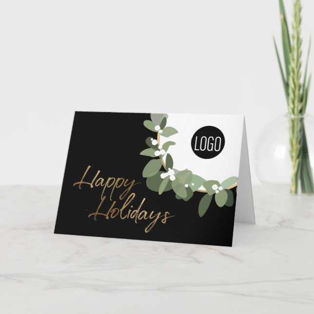 Tarjeta Festiva Moderna Wreath Black Corporate Felices Fiestas (Anverso)