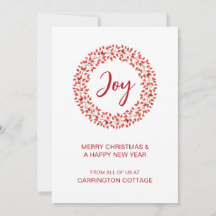 Tarjeta Festiva Moderna Wreath de Berries Rojas. Logotipo comercia
