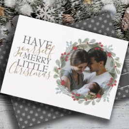 Tarjeta Festiva Moderna Wreath & Photo Merry Christmas