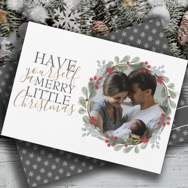 Tarjeta Festiva Moderna Wreath & Photo Merry Christmas (Subido por el creador)