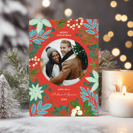 Tarjeta Festiva Moderna y audaz floral Merry Christmas Photo