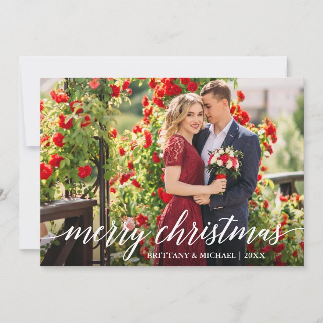 Tarjeta Festiva Moderna y elegante caligrafía Feliz pareja navideñ (Anverso)