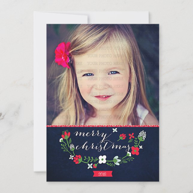Tarjeta Festiva Moderna y elegante Chevron Merry Christmas Photo C (Anverso)